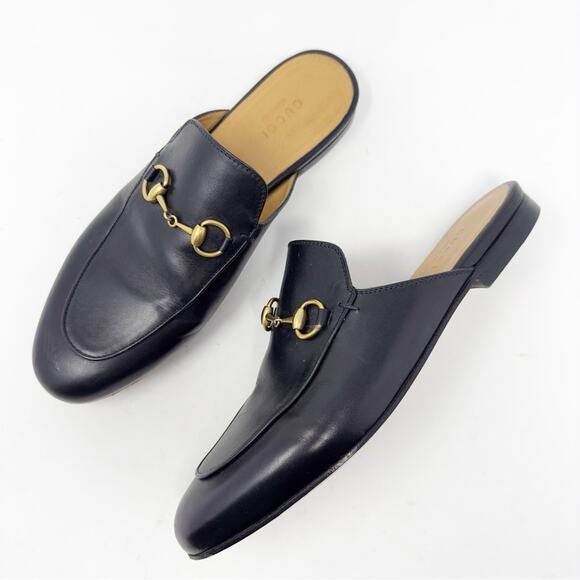Gucci Princetown Black Leather Horsebit Mules Loafers - Picture 1 of 12